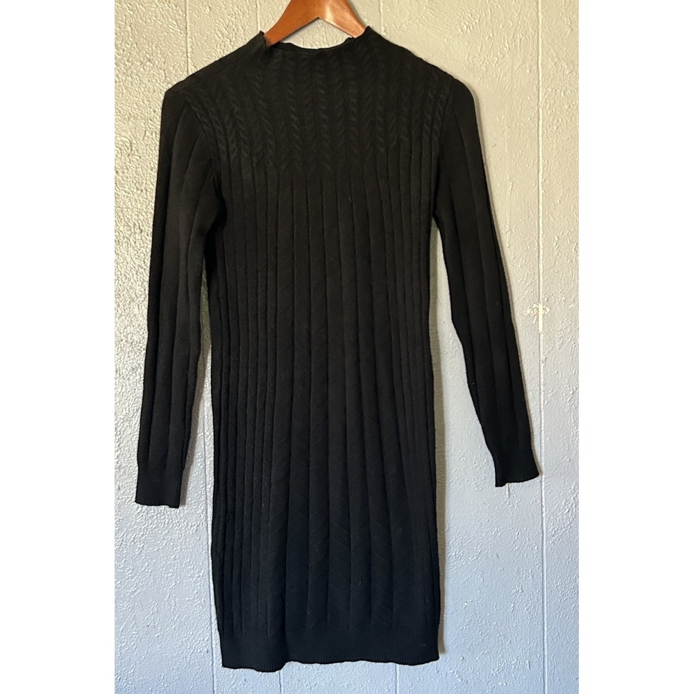 Black Long Sleeve Midi Sweater Dress Size M Ribbed Mock Neck Gothic Vampire
